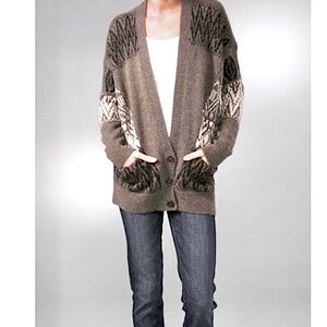 Vince Cashmere Wool Alpaca Knit Nordic Patterned Long Cardigan Sweater in Medium